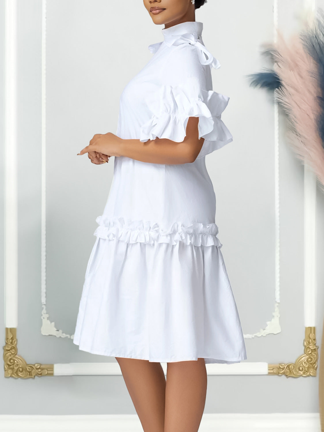 Women Summer Solid Ruffle Edge African Dress 9