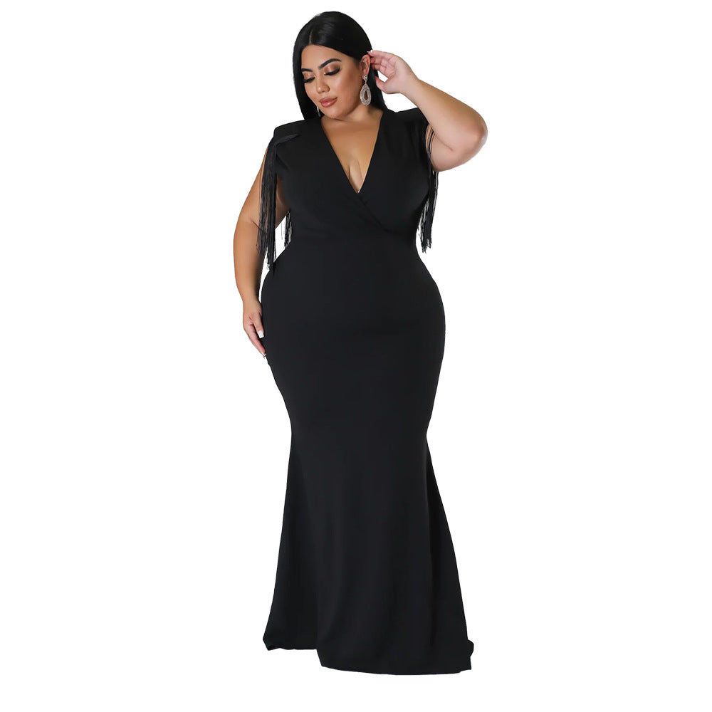 Plus Size Women Sexy V-Neck Sleeveless Fringe Dress 6