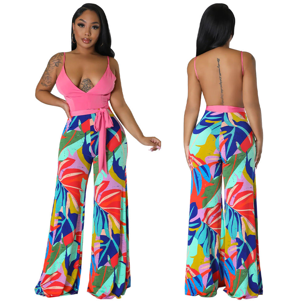 Women's Fashion Summer Sexy Low Back Deep V Straps Jumpsuit 8