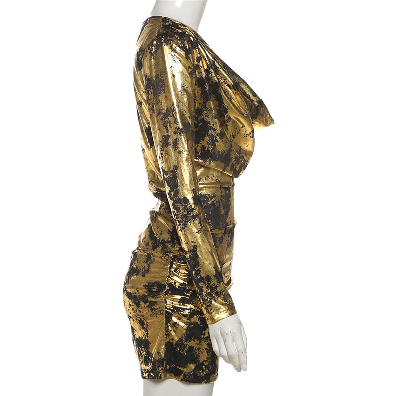 Women autumn flared neck bodycon dress 6