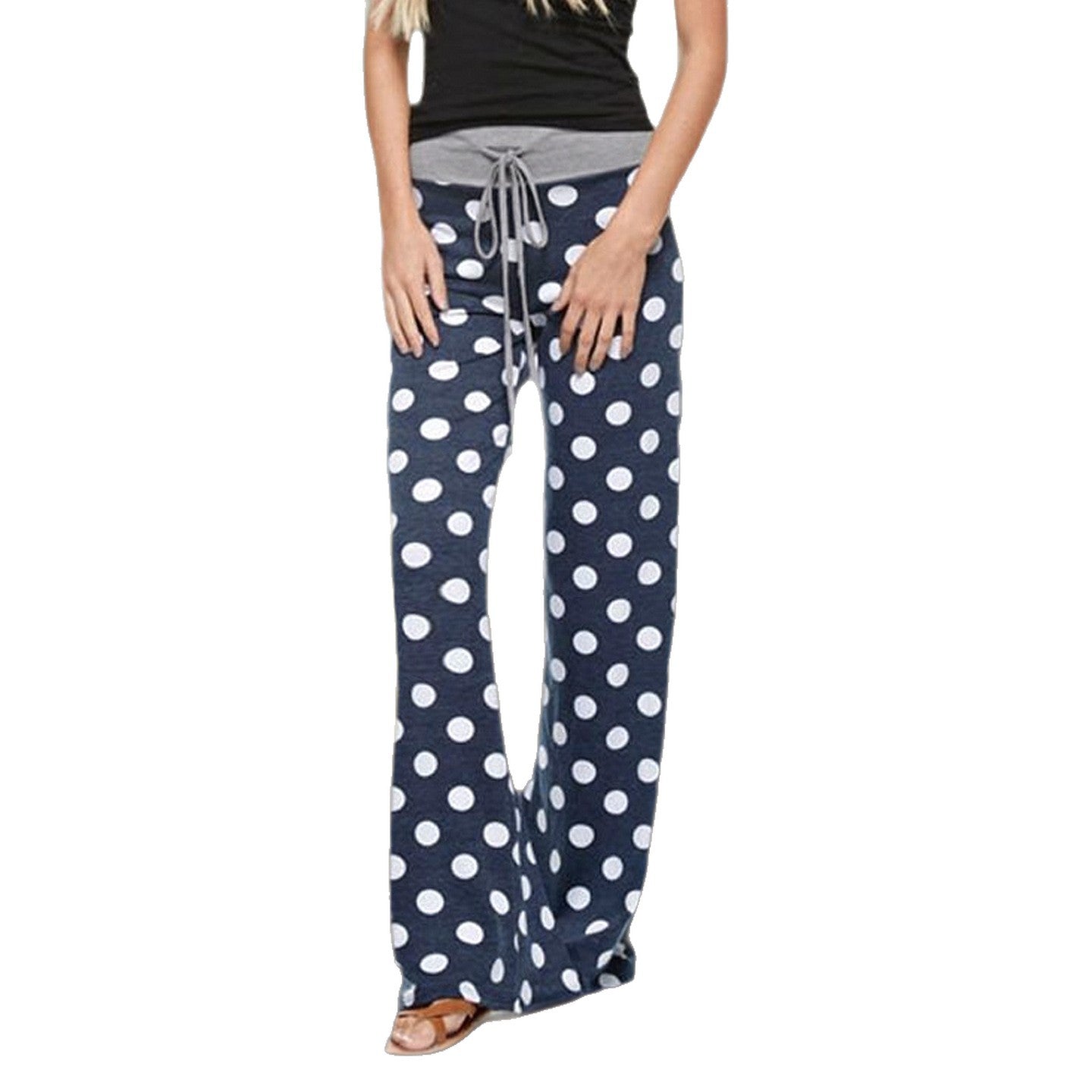 Women American-Style Casual Polka Dot Print Contrast Lace-Up Pants 6
