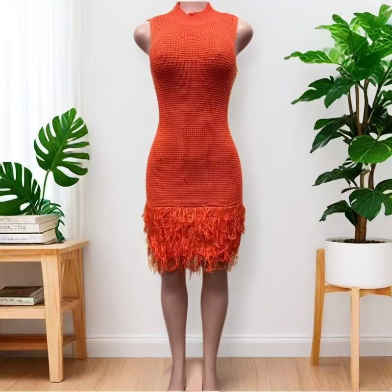 Women Summer Sexy Sleeveless Tassel Hollow Elegant Patchwork Dress 6