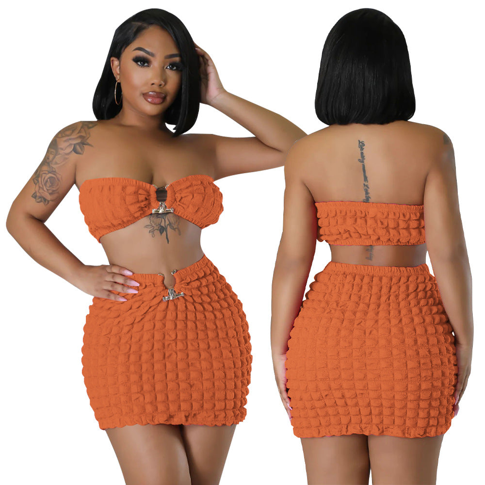 Women Sexy Bandeau Top and Skirt Two-Piece Set