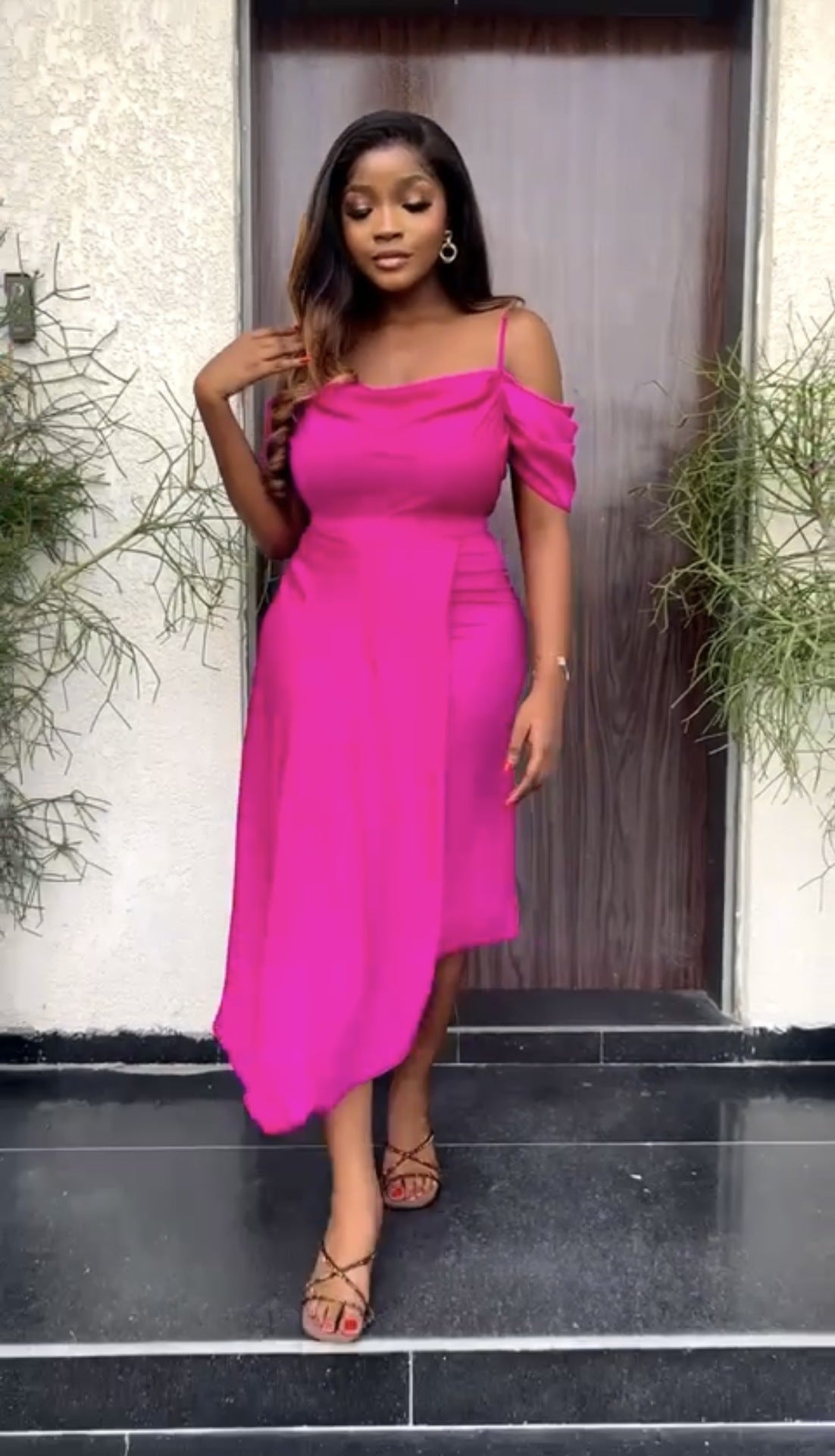 Women Suspender Off Shoulder Sexy Solid Irregular Dress 6