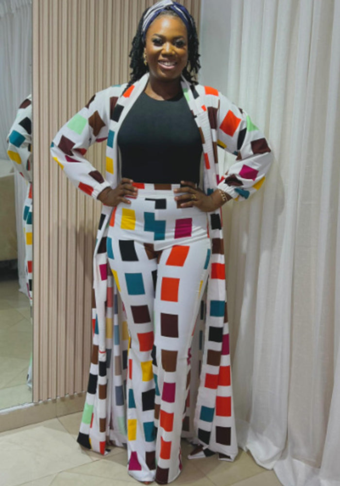 Women Casual Printed Slit Robe and Pant Two-piece Set