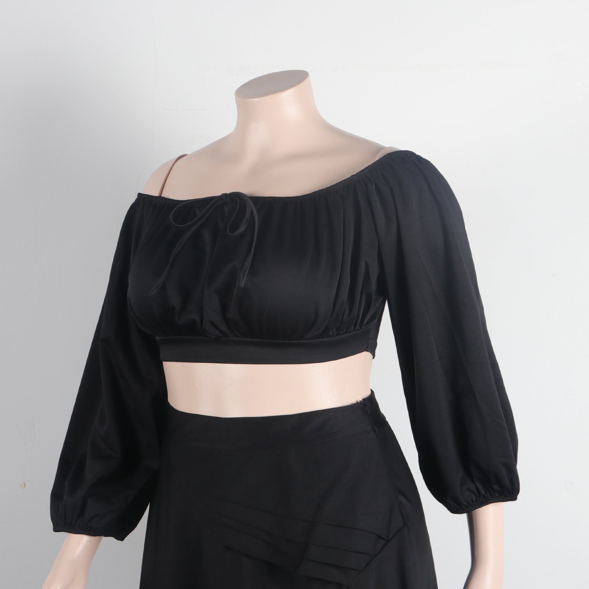 Plus Size Women Sexy Off Shoulder Balloon Sleeve Top and Skirt Two-Piece Set 26
