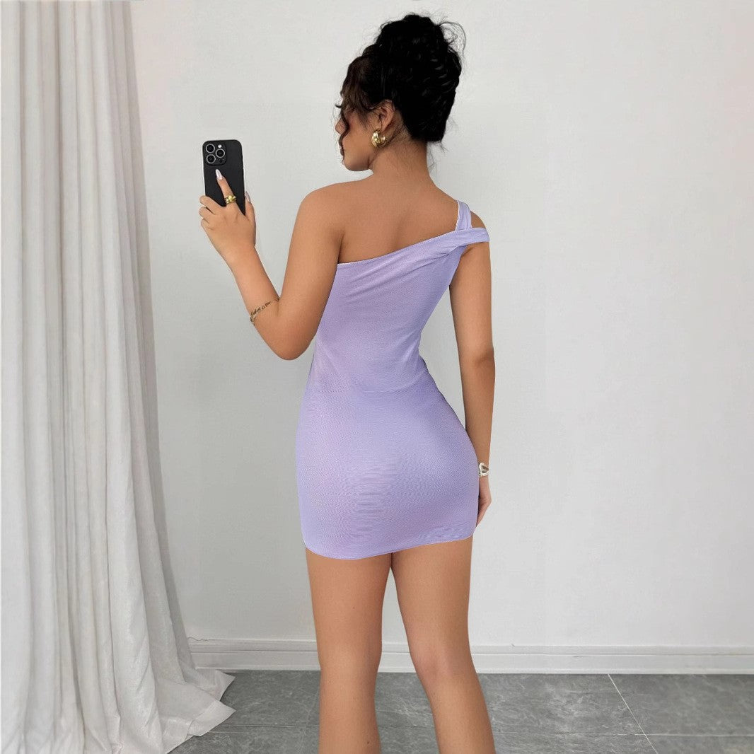 Women summer sexy suspender slash shoulder collar bodycon dress 4