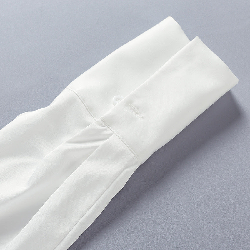 Autumn Winter Slim Waist Low Back Hollow Lace-Up Long-Sleeved White Shirt Top 9