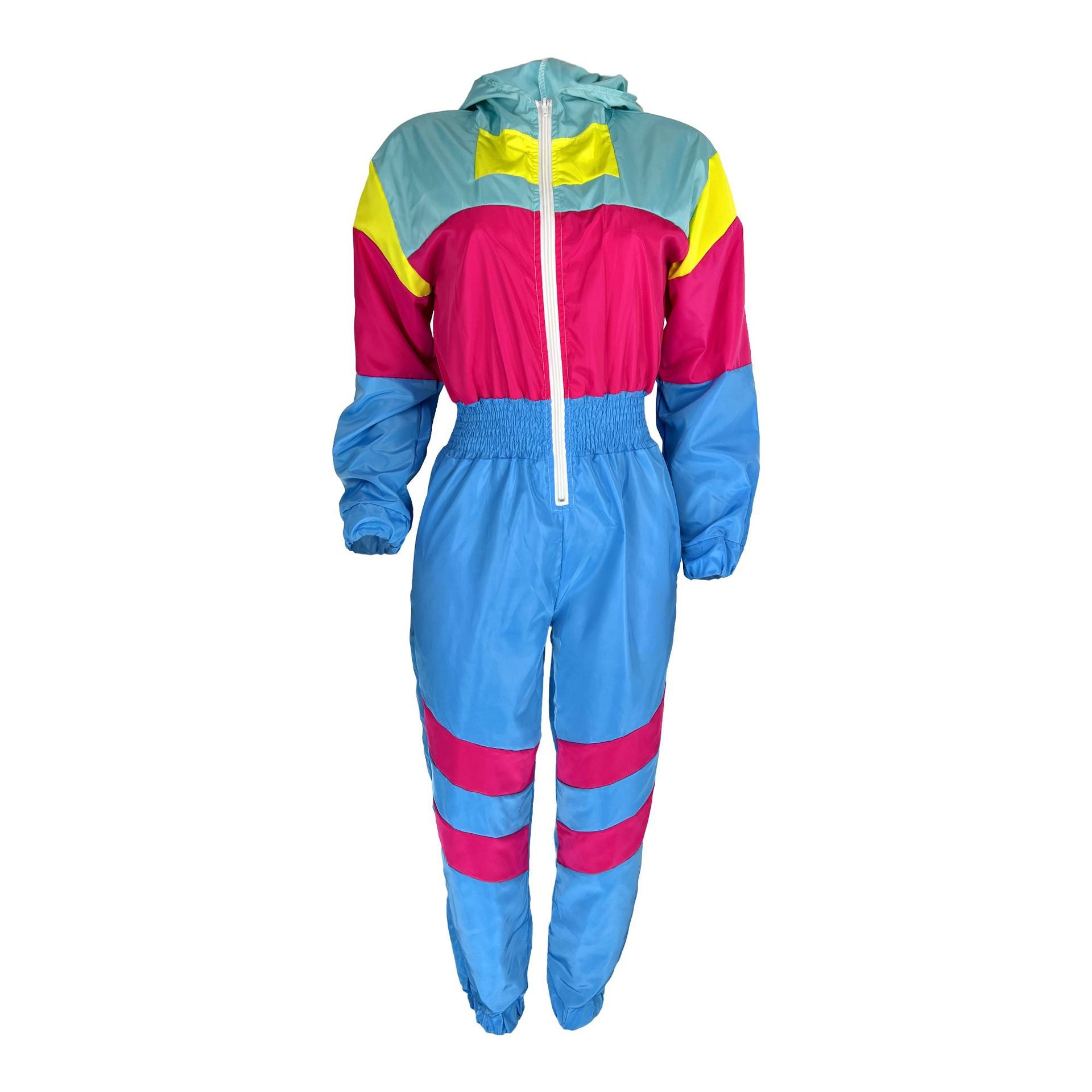 Women patchwork contrast color zipper jumpsuit 14