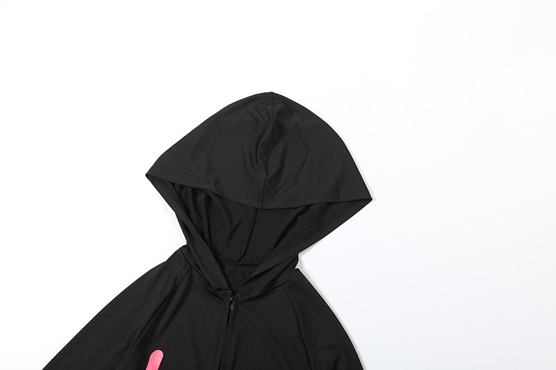 Women Fall/Winter Hooded Letter Print Zipper Top and Pants Two-Piece Set 32