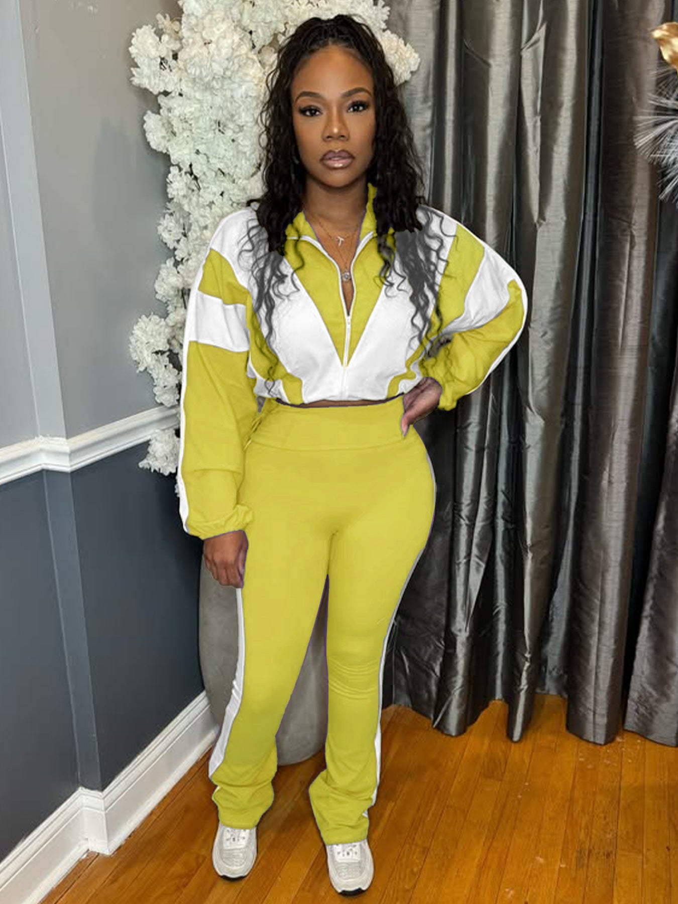 Women’s Casual Sportswear Color Block Slim Waist Two-Piece Jogger Set 10