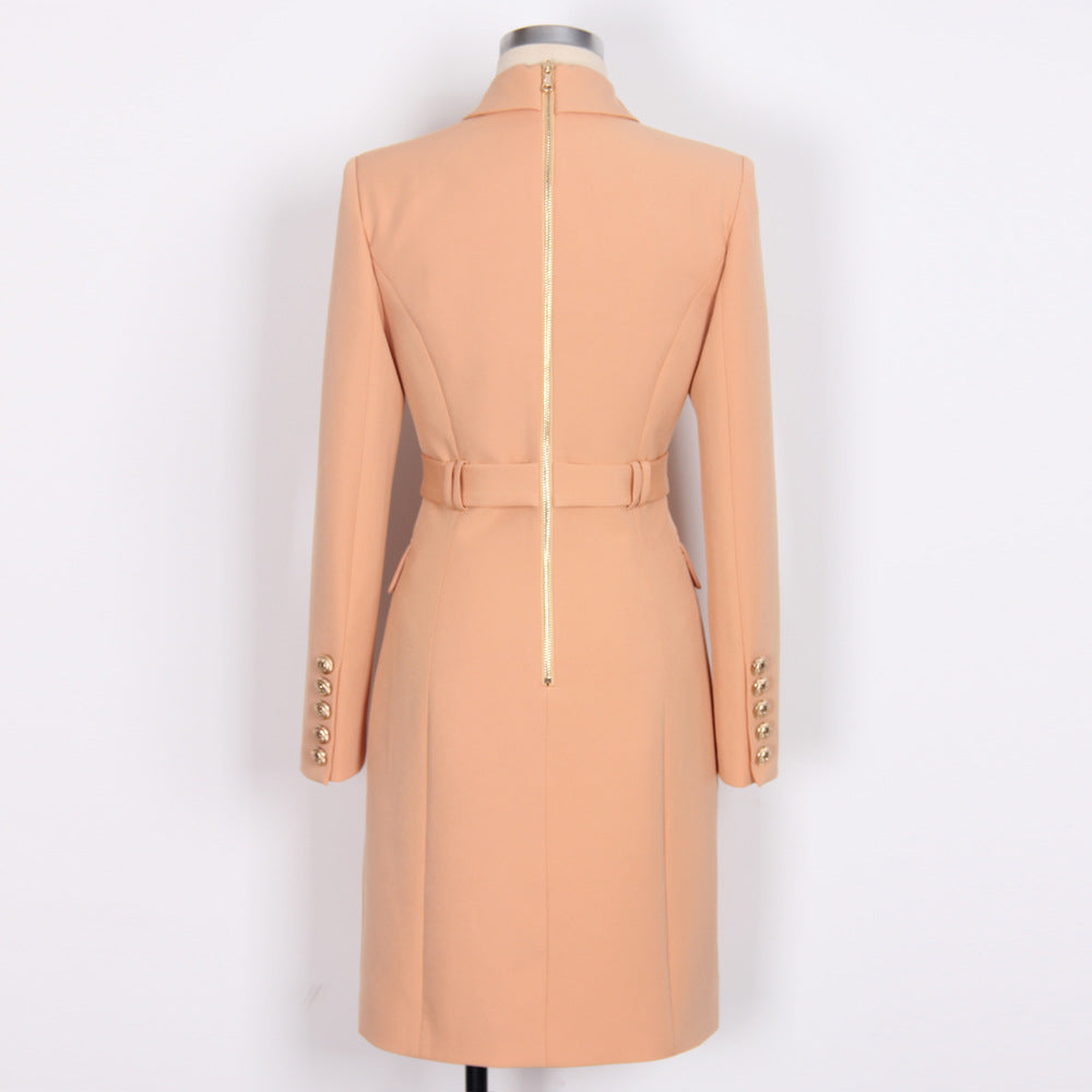 Spring Autumn Fashion Solid Color Slim Belt Long Sleeve Slim Chic Career Suit Dress 16