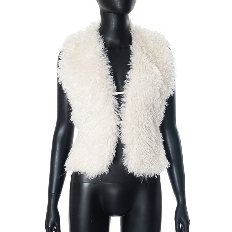 Women autumn and winter sexy backless fur collar Halter Neck vest 7