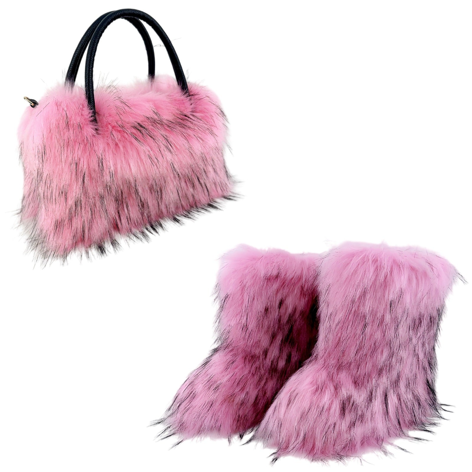 Women Spring Furry Mid-Tube Snow Boots Furry Tote Bag Two-Piece Set 8