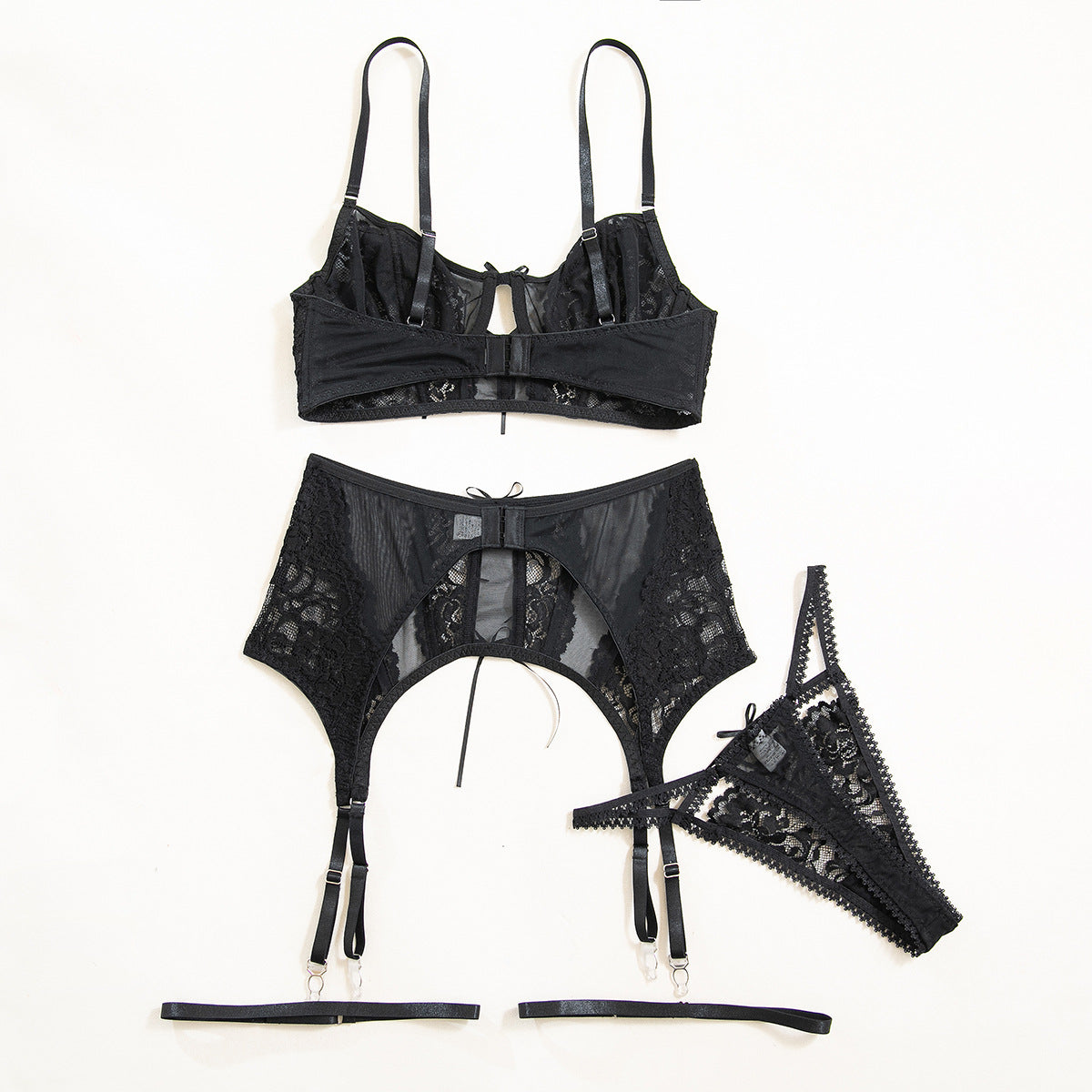 Women Lace Lace Sexy Jacquard See-Through Sexy Lingerie Three-Piece 11