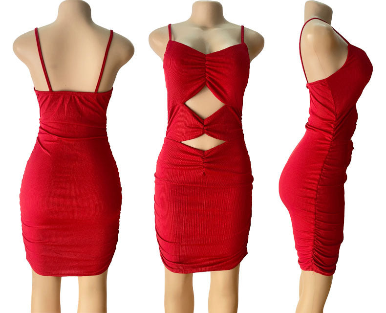 Women Summer Sexy Hollow Crop Pleated Strap Dress 19
