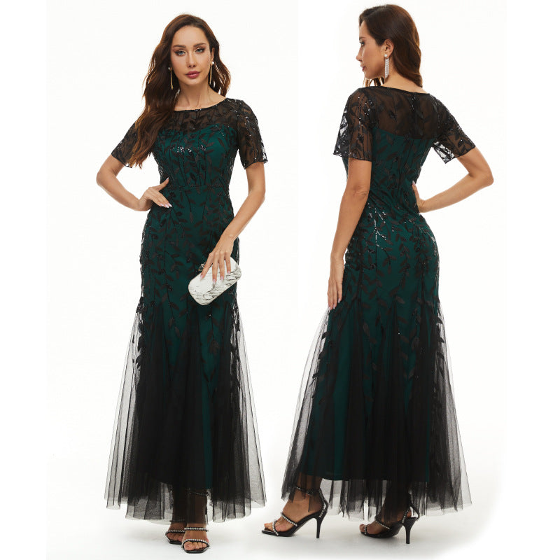 Sequin Dress Fashion Short Sleeve Slim Bridesmaid Dress Luxury Formal Party Evening Dress Long Mermaid Dress 19