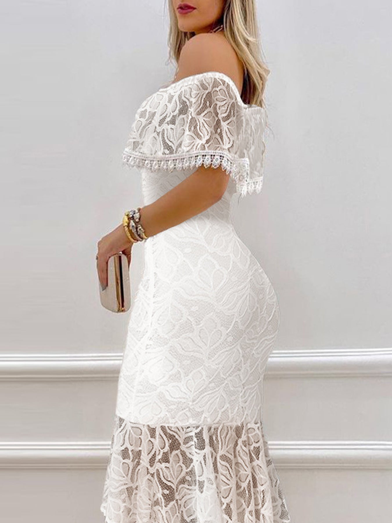 Women Off Shoulder Lace Bodycon Formal Party Dress