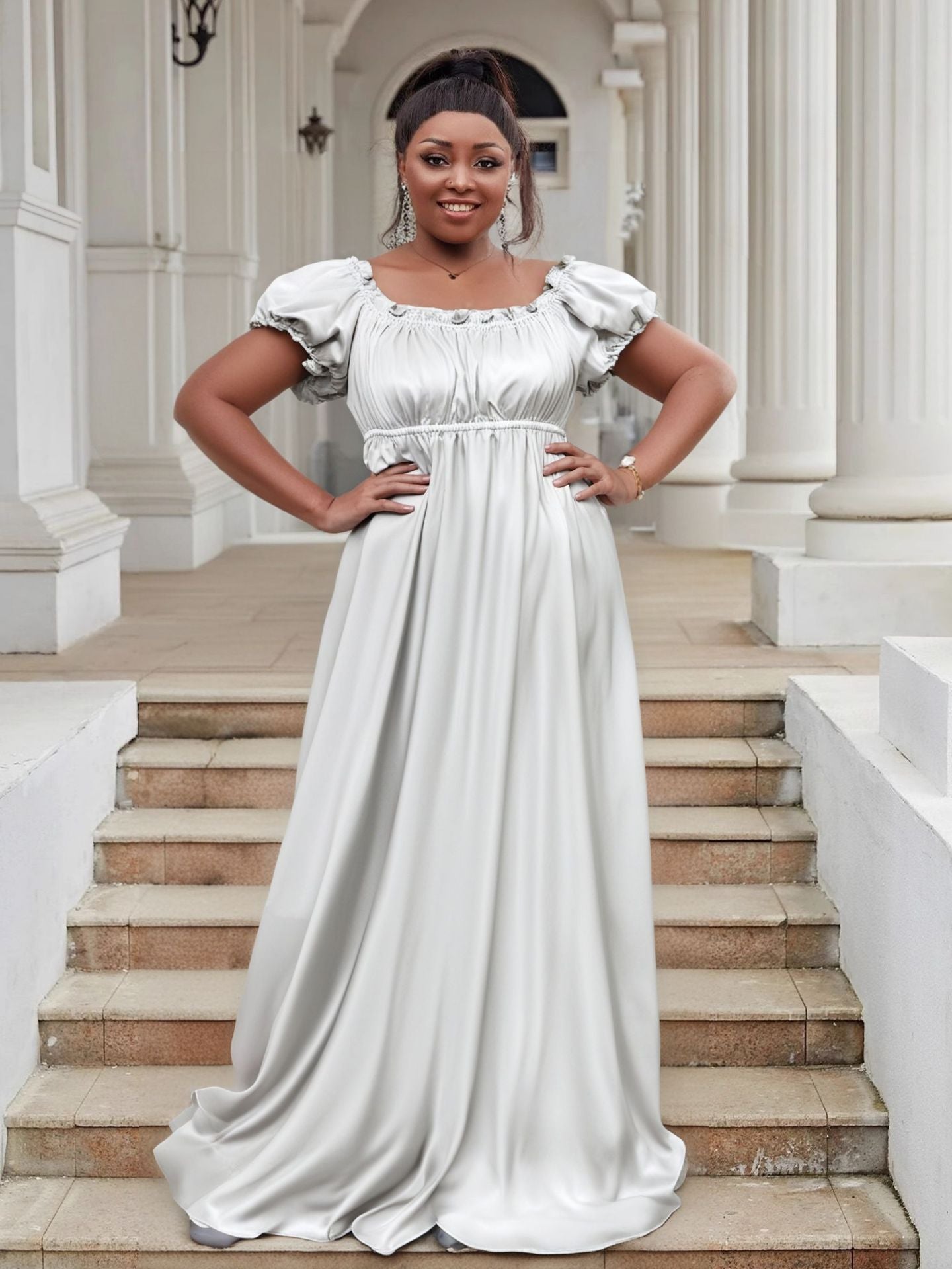 Luxury Off Shoulder Short Sleeve High Waist Maxi Dress Elegant Plus Size Evening Gown 9