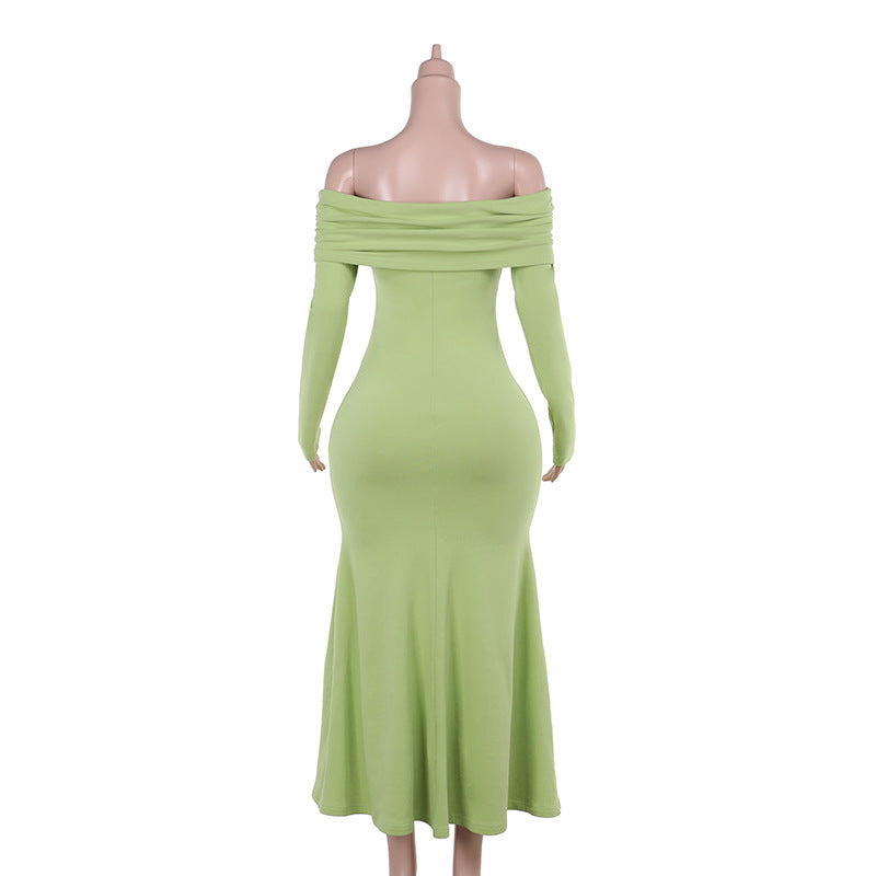 Women Off Shoulder Gathered Long-sleeved Bodycon Dress 6