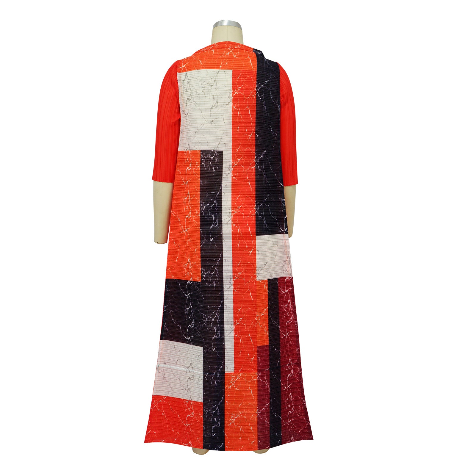 Ladies Round Neck Print Pleated Dress 22