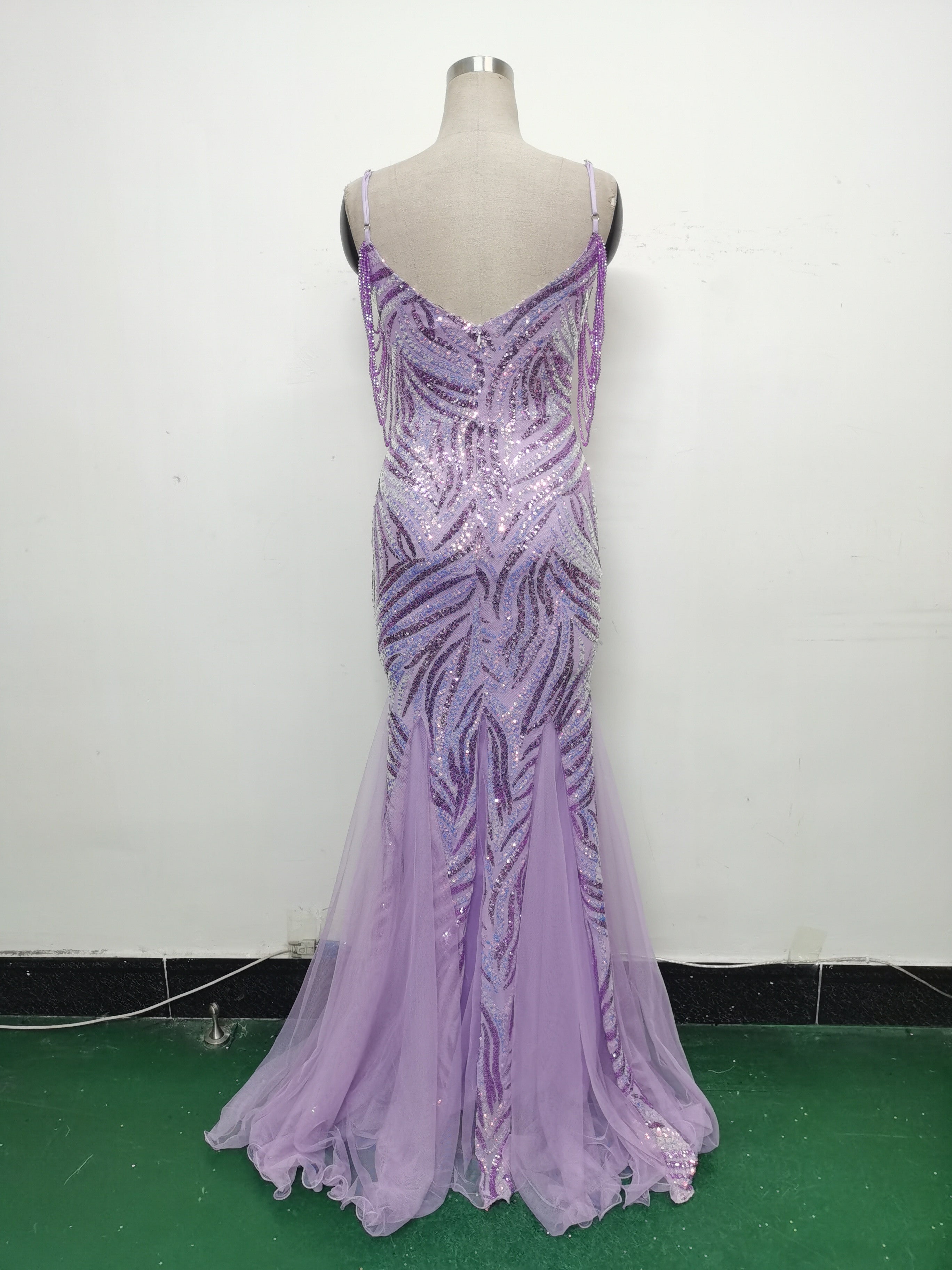 Sequin Patchwork Mesh strap luxury evening dress 25