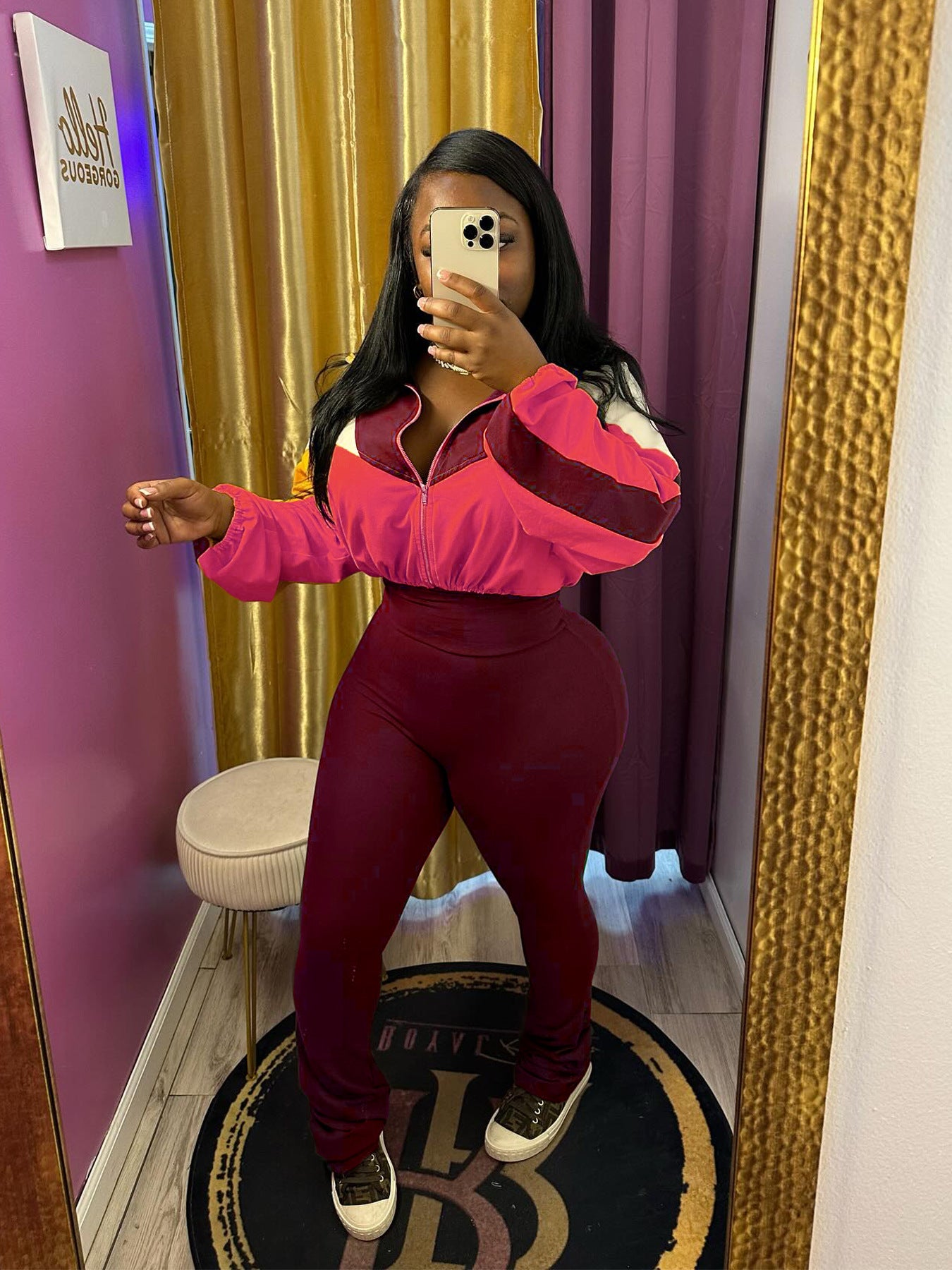 Sports Casual Women's Color Matching Crop High Waist Micro Bell Two-Piece Pants Set 7