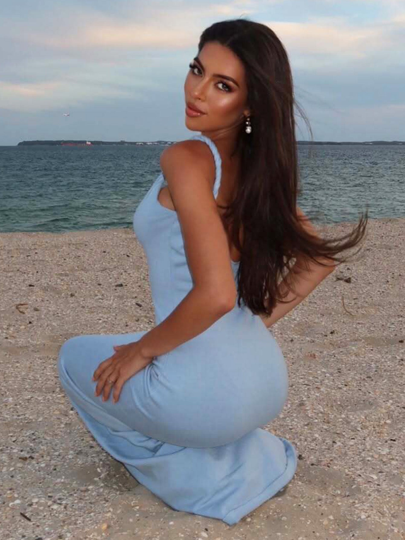 Women Summer Sexy V Neck Backless Fit Solid Knot Strap Dress 5