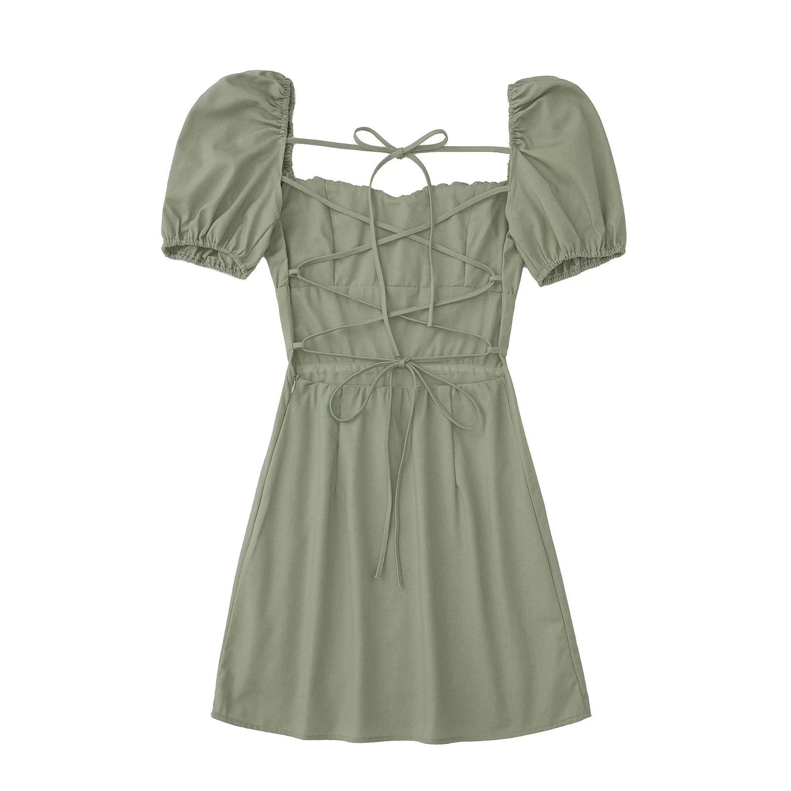 Women Square Neck Short Sleeve Dress 16