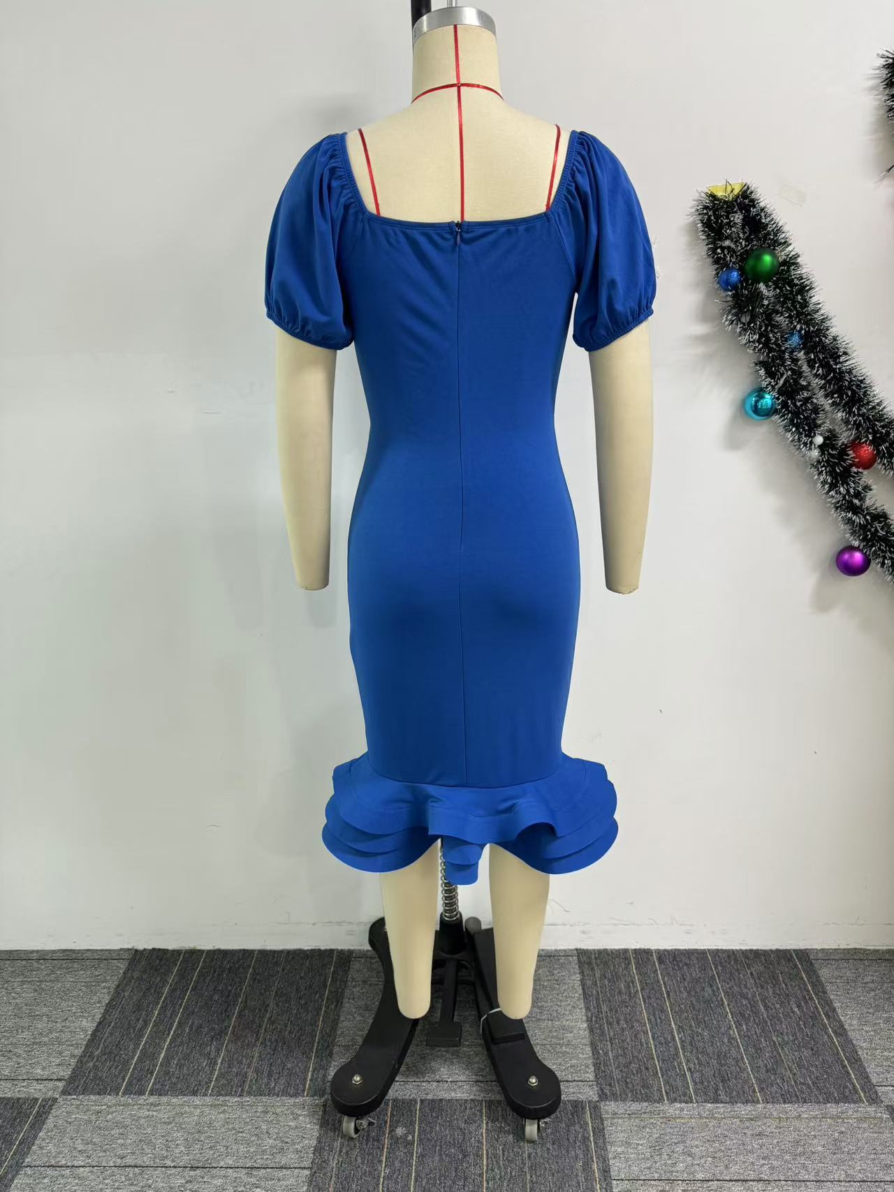 Women Stretch Lantern Sleeve Wave Bodycon Dress 6