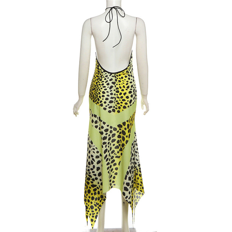 Women Summer Print Halter Neck Hollow Backless Dress 8