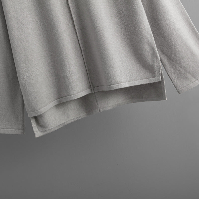 Women autumn and winter loose solid sweater and slit wide-leg pants two-piece set 22