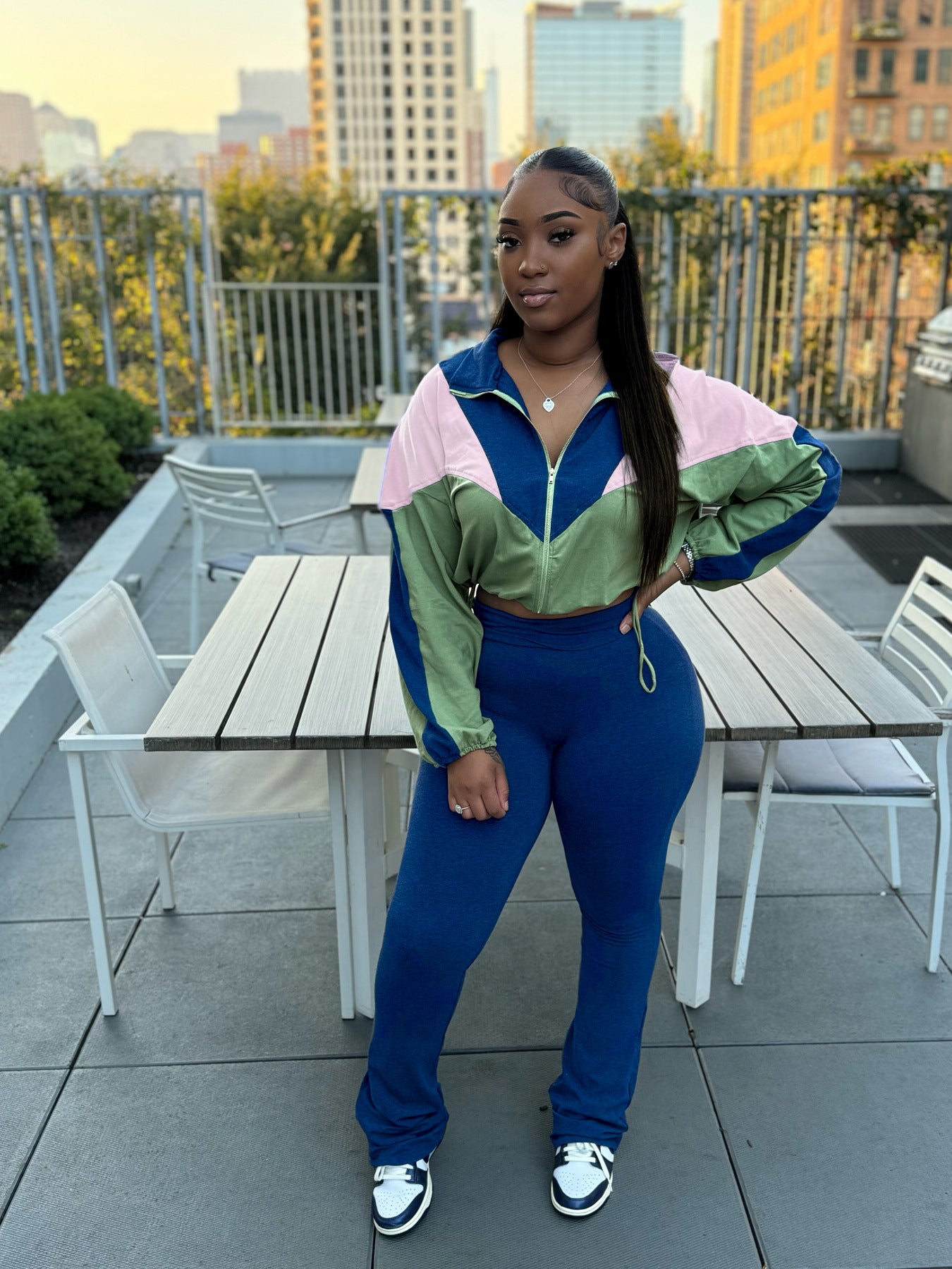 Sports Casual Women's Color Matching Crop High Waist Micro Bell Two-Piece Pants Set 6