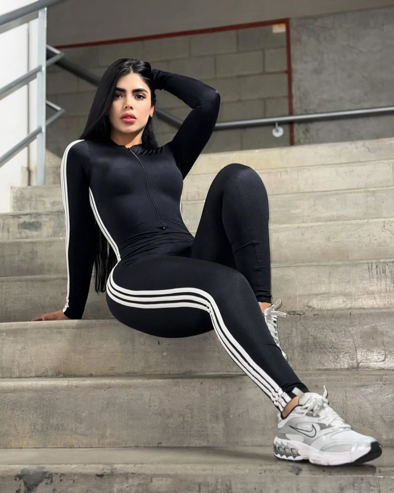 Women Striped Half Zipper Jumpsuit 5