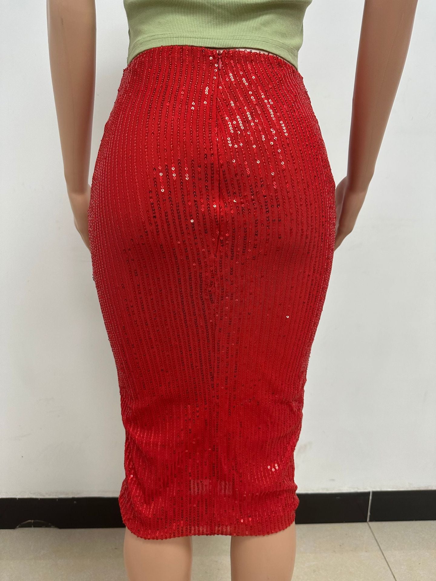 Women Slit Bodycon Sequined Skirt 51