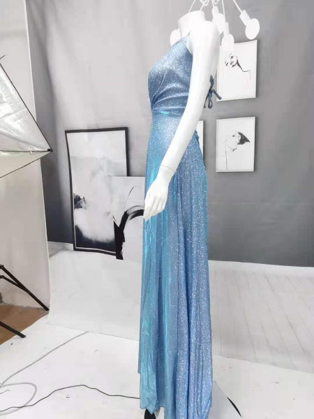 Plus Size Women Suspender V Neck Lace Up Sleeveless Backless Evening Dress 7