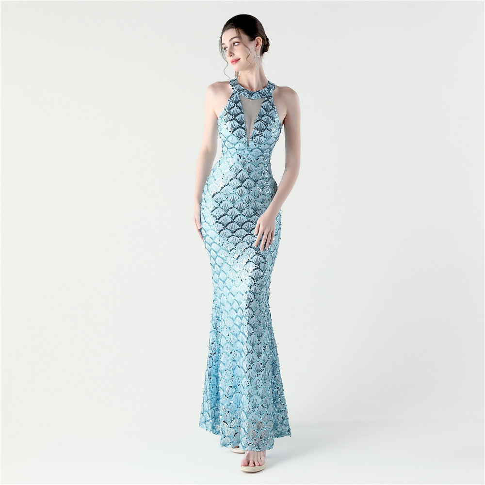 Sequin Mesh Slim Sexy Mermaid Evening Dress Dinner Party Gown 9