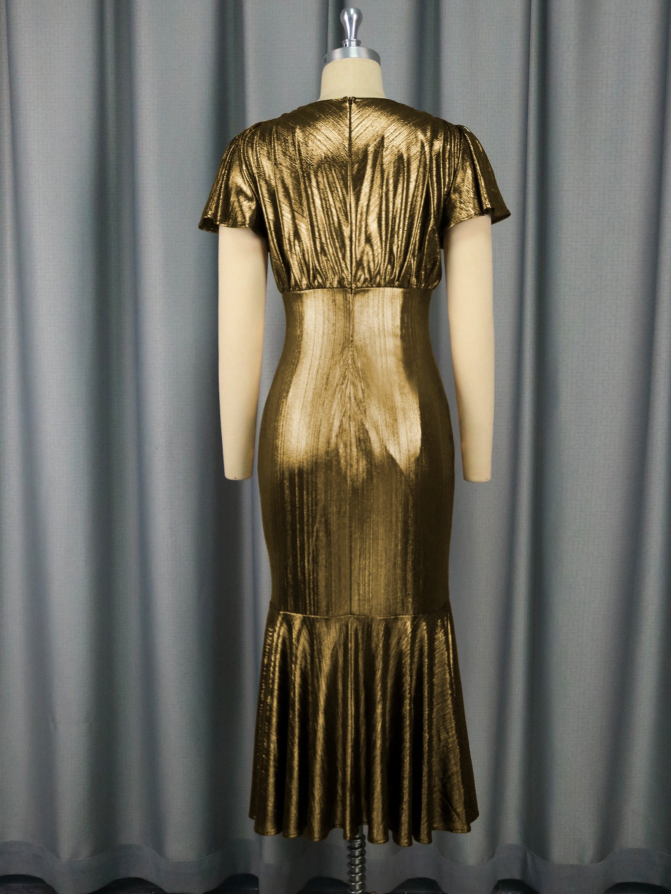 Women sexy v-neck pleated fishtail Formal Party Dress 5