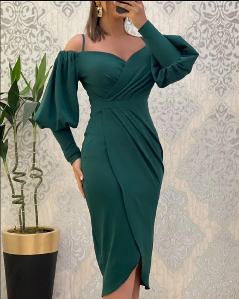 Women suspender balloon sleeves Irregular Maxi dress 4