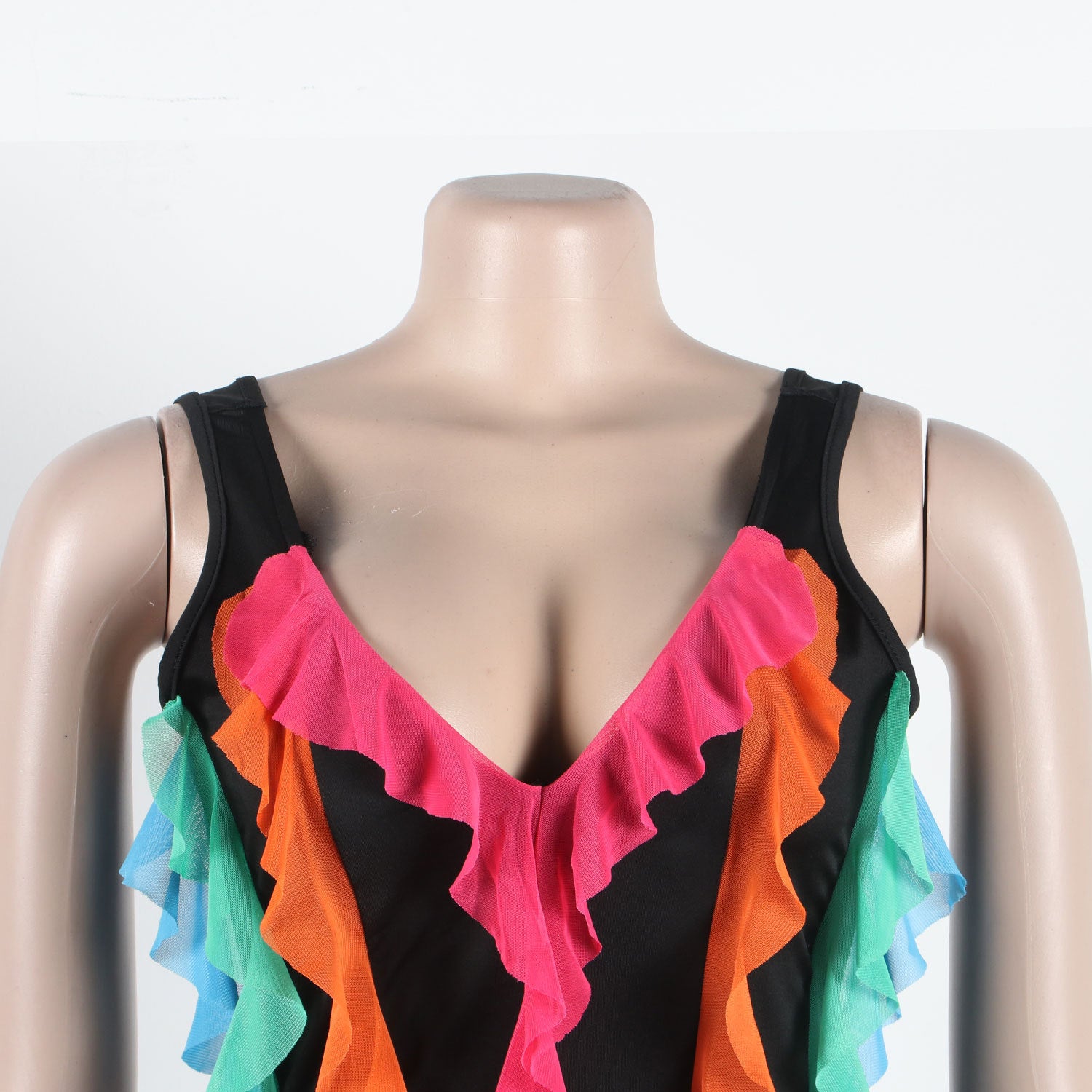 Women Contrasting Ruffles Line Irregular Mini Dress 38