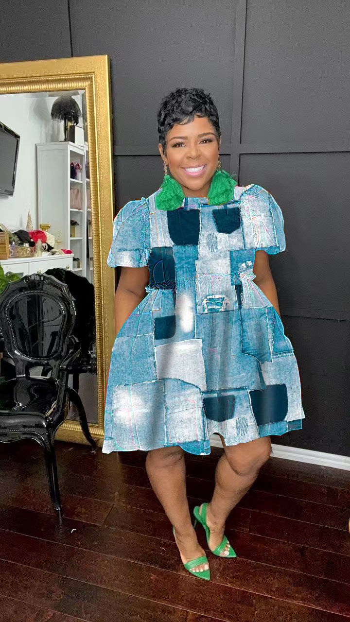 Autumn and winter women's printed front zipper dress 3