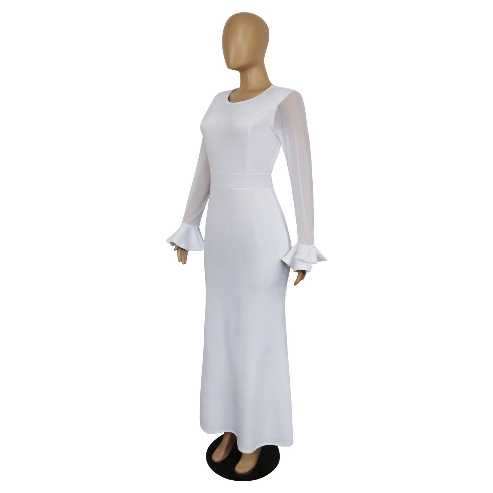 Women's Round Neck Long Sleeve Mesh Patchwork Maxi Dress Solid Plus Size Dress 13