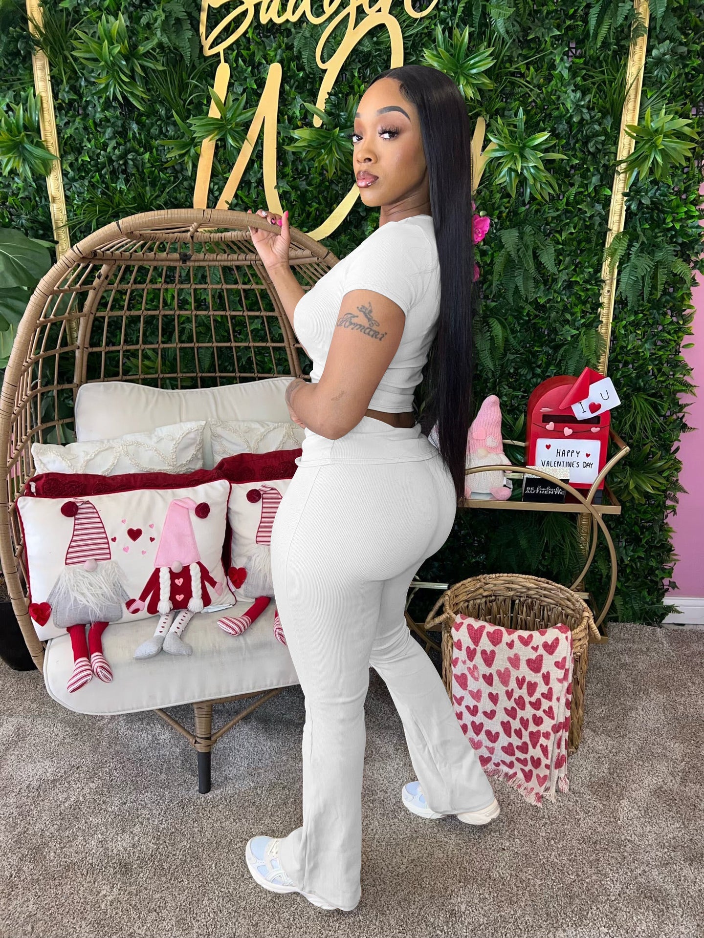 Women Summer Ribbed U-neck Short Sleeve Top and Pant Two-piece Set 17