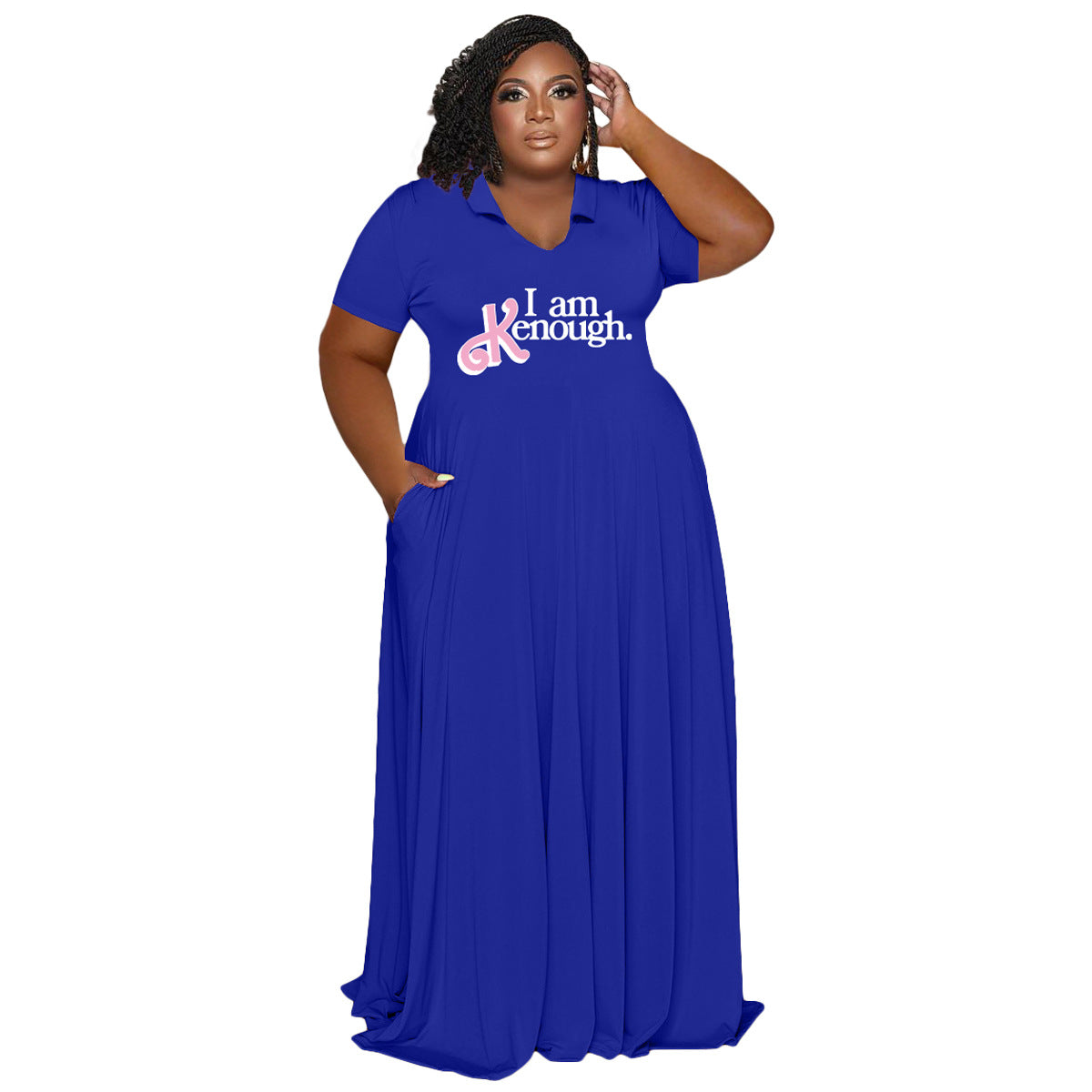 Casual Fashion Turndown Collar Solid Color Women's Plus Size Dress 10