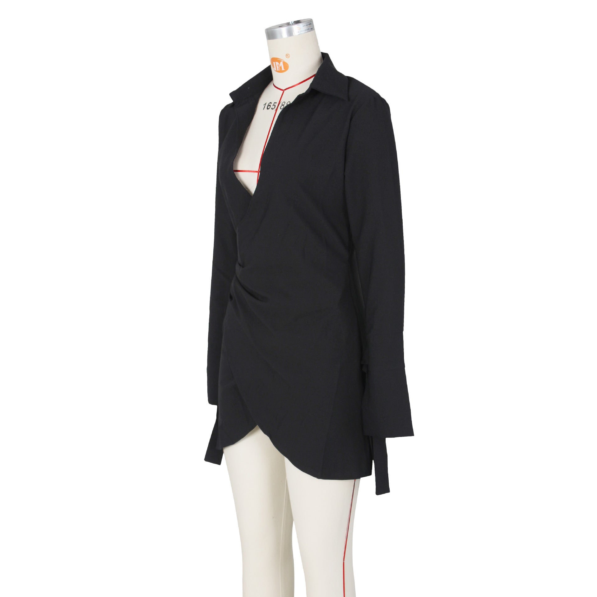 Fall Women Sexy Pleated Crossover Shirt Dress 15