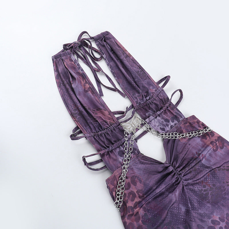 Animal Print Sexy Deep V Low Back Cutout Bodycon Dress 9