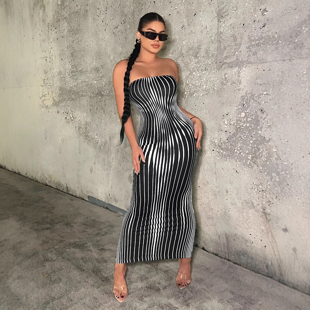 Women Printed Strapless Dress 3