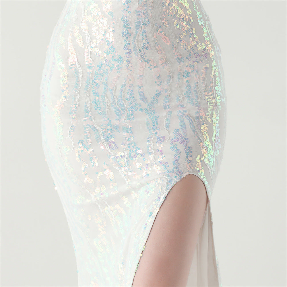 Women Backless Beaded Slit Party Evening Dress 43