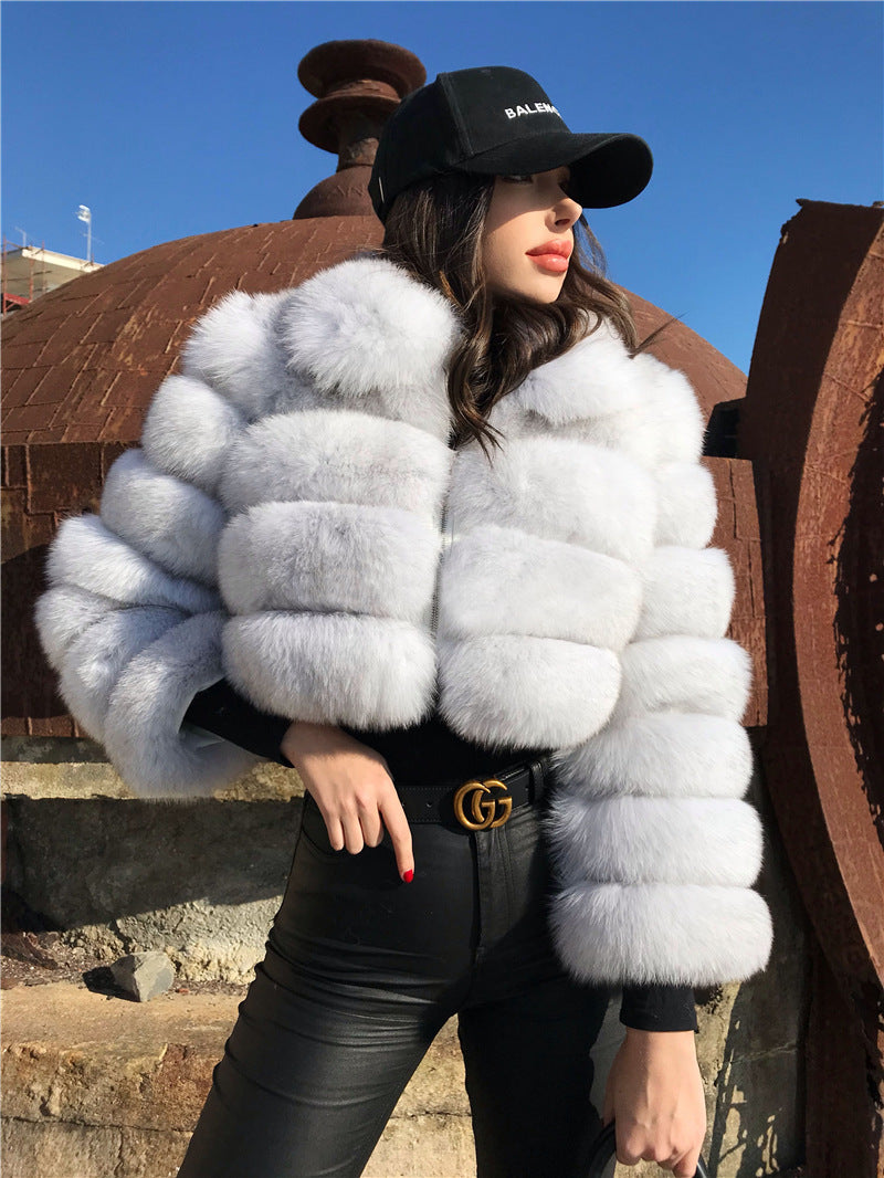 Long Sleeve Turndown Collar Faux Fur Women's Jacket 22