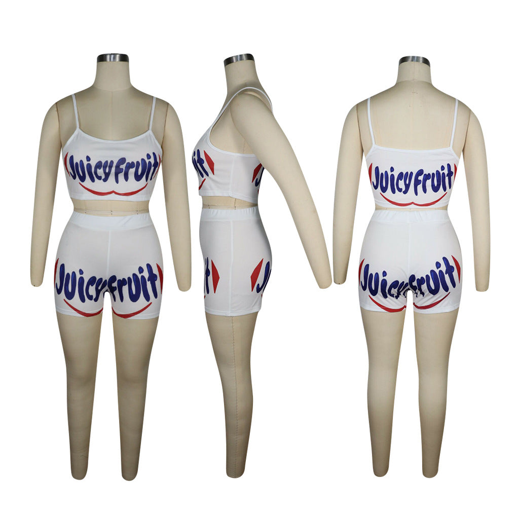 Women Nostalgic Letter Printed Tank Top Shorts Sports Two-piece Set 13